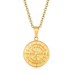 Golden Stainless Steel Compass Pendant Necklaces, Golden, 23.62 inch(60cm)