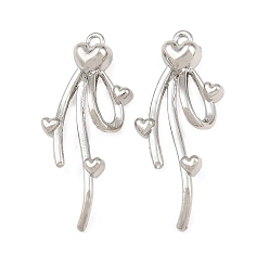 Platinum Alloy Pendants, Heart Tassel Charms, Rack Plating, Cadmium Free & Lead Free, Platinum, 31x13x6mm, Hole: 1.4mm