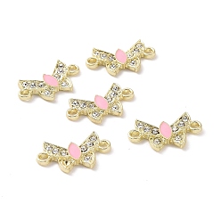 Pink Alloy Enamel Connector Charms, Butterfly Links, with Crystal Rhinestone, Light Gold, Cadmium Free & Lead Free, Pink, 12x21.5x2.5mm, Hole: 2mm