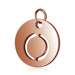Letter O 304 Stainless Steel Charms, Flat Round with Letter, Rose Gold, Letter.O, 12x1mm, Hole: 2.5mm