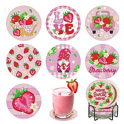 Strawberry DIY Diamond Painting Coaster Kits, crylic Cup Mat, Strawberry, 100mm