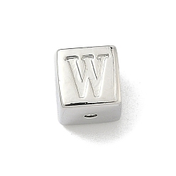 Letter W Латунные бусины, без кадмия и без свинца, долговечный, стойки покрытие, кубические, платина, Буква W, 6x6x6 мм, отверстие : 1.8 мм