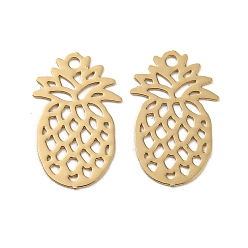 Light Gold Brass Etched Metal Embellishments Pendants, Long-Lasting Plated, Pineapple, Light Gold, 15x9.5x0.3mm, Hole: 1.2mm
