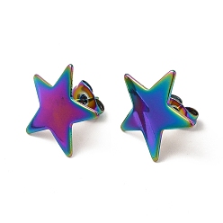 Rainbow Color Ion Plating(IP) 304 Stainless Steel Stud Earrings for Women, Star, Rainbow Color, 15x15.5mm, Pin: 0.8mm