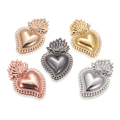 Mixed Color Alloy Pendants, Sacred Heart, Heart of Holy Flame, Mixed Color, 40x25x3.5mm, Hole: 1.5mm