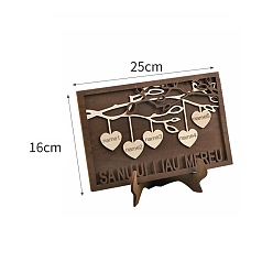 Coconut Brown Wooden Peach Heart Family Tree Love Ornament, for Living Room Love Tabletop Decoration, Coconut Brown, 250x160mm