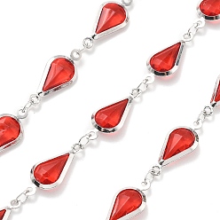 (123L) Белый крем непрозрачный блеск Латунные стеклянные каплевидные звенья цепи, с катушкой, долговечный, пайки, без свинца и без кадмия, стойки покрытие, платина, огнеупорный кирпич, 16.5x7x2.5 мм