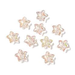 PeachPuff Transparent Acrylic Bead Caps, Flower, UV Plating, 5-Petals, PeachPuff, 8x8.5x3mm, Hole: 1.6mm