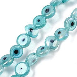 Средний Бирюзовый Ручной сглаза бусины бисер нитей, плоско-круглые, средне бирюзовый, 7.5~8.5x3 мм, отверстие : 0.8 мм, около 48 шт / нитка, 13.54~14.72'' (34.4~37.4 см)
