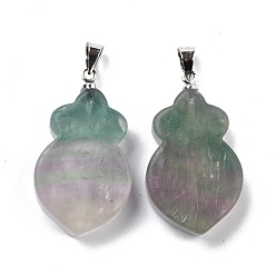 Fluorite Natural Fluorite Pendants, with Platinum Brass Findings, Carrot, 29~30x17x6mm, Hole: 5mm