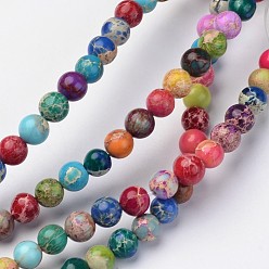 Colorful Natural Imperial Jasper Beads Strands, Round, Dyed, Colorful, 4mm, Hole: 1mm, about 90pcs/strand, 15.2 inch