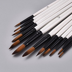 White Wood Handle Paint Brushes Set, for Watercolor Oil Painting, White, 17.8~22.2x0.48~0.98cm, 12pcs/set