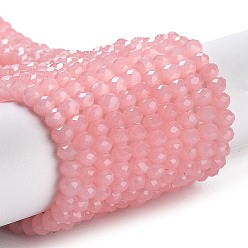 Pink Запекание расписных стеклянных бусин с имитацией нефрита, граненые, шайба, розовые, 4x3 мм, отверстие : 1 мм, около 105~110 шт / нитка, 38~39 см