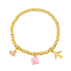 Pink Fun and Cute Coffee Cup Airplane Heart Bead Bracelet for Trendy European Style