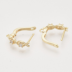Real 18K Gold Plated Brass Cubic Zirconia Hoop Earring Findings with Latch Back Closure, Nickel Free, with Horizontal Loop, Real 18K Gold Plated, 17x4x13.5mm, Hole: 1.4mm, Pin: 0.8x1mm