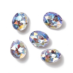 Alexandrite Light AB Style Eletroplate K9 Glass Rhinestone Cabochons, Pointed Back & Back Plated, Faceted, Oval, Alexandrite, 10x8x4.5mm