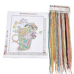 Mixed Color Teacup with Flower Pattern DIY Cross Stitch Beginner Kits, Stamped Cross Stitch Kit, Including 11CT Printed Cotton Fabric, Embroidery Thread & Needles, Instructions, Mixed Color, Fabric: 455x405x1mm
