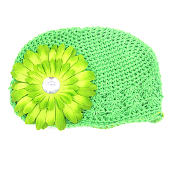 Lawn Green Handmade Crochet Baby Beanie Costume Photography Props, with Cloth Flowers, Lawn Green, 180mm