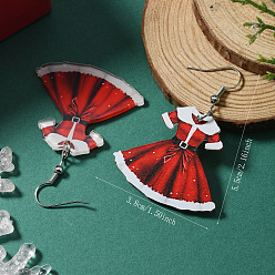 Платина Стильное красное рождественское платье акриловые серьги-подвески, платина, 55x38 мм