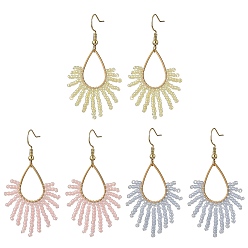 Mixed Color Stainless Steel with Glass Seed Beads Dangle Earrings, Teardrop, Golden, Mixed Color, 53.5x27mm