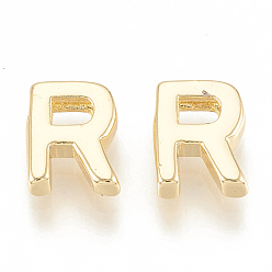 Letter R Brass Charms, Real 18K Gold Plated, Letter.R, 7~8.5x4~7.5x2mm, Hole: 1mm