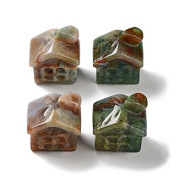 Indian Agate Natural Indian Agate Carved House Figurines, for Home Office Desktop Feng Shui Ornament, 26x24x18~18.5mm