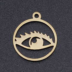 Golden Stainless Steel Pendants, Ring with Eye, Golden, 14.5mm