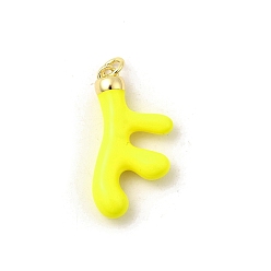 Желтый Латунь эмаль подвески, подвески в форме коралла, реальный 18 k позолоченный, с целью перехода в кольце, без свинца и без кадмия, долговечный, стойки покрытие, желтые, 28x15x5 мм, отверстие : 3.4 мм