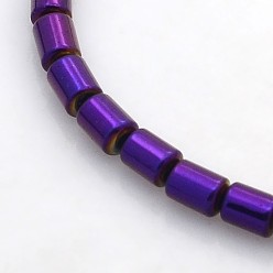 Purple Plated Electroplate Non-magnetic Synthetic Hematite Beads Strands, Column, Purple Plated, 5x4mm, Hole: 1mm, about 75pcs/strand, 15.7 inch