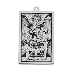 Stainless Steel Color Stainless Steel Pendants, Rectangle with Tarot Pattern, Stainless Steel Color, Judgement XX, 40x24mm