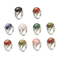 Mixed Stone Adjustable Natural & Synthetic Gemstone Finger Rings, with Brass Findings, US Size 7 1/4(17.5mm)