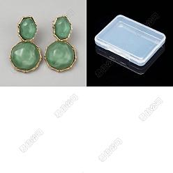 Verdemar Medio 1 Par de pendientes colgantes de resina, con fornituras de aleación, plano y redondo, dorado, verde mar medio, 38.5x22 mm