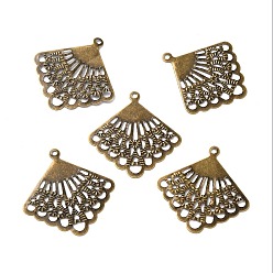 Antique Bronze Iron Filigree Joiners, Etched Metal Embellishments, Rhombus, Antique Bronze, 27x26x0.5mm, Hole: 1.4mm
