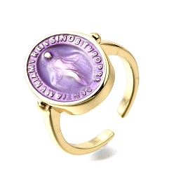 Средняя Орхидея Латунные эмалевые регулируемые манжеты, овал с медалью «Женщина с чудотворением», без свинца и без кадмия, стойки покрытие, долговечный, реальный 18 k позолоченный, средне орхидеи, овальный : 17.5x13.5 mm, внутренний диаметр: регулируемый