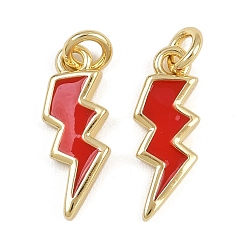 Красный Латунь эмаль прелести, молнии, с прыжковых колец, стойки покрытие, реальный 18 k позолоченный, без свинца и без кадмия, долговечный, красные, 14x5x2 мм, отверстие : 2.2 мм