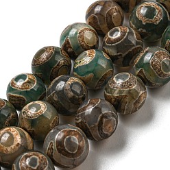 3-Eye Tibetan Style dZi Beads Strands, Natural & Dyed Agate Beads, Round, Dark Goldenrod, 3-Eye, 10mm, Hole: 1.4mm, about 37pcs/strand, 14.57''(37cm)