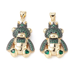 Зеленый Латунные микро проложить кубического циркония подвески, реальный 16 k позолоченный, нести прелести, зелёные, 28x18x5 мм, отверстие : 5x3 мм.