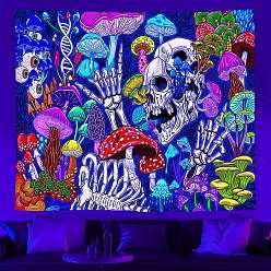 Skull UV Reactive Blacklight Trippy Wall Hanging Tapestry, Hippie Plant Mushroom & Skull Tapestry for Home Decoration, Rectangle, Skull, 750x1000mm