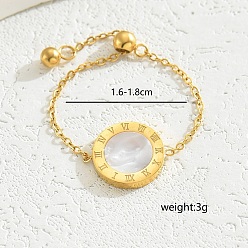 Белый Элегантное 201 регулируемое круглое кольцо из нержавеющей стали с римскими цифрами для женщин, универсальный и шикарный, белые, внутренний диаметр: 16~18 мм