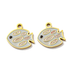 Real 14K Gold Plated 304 Stainless Steel Enamel Charms, Fish Charm, Real 14K Gold Plated, 9x9.5x1mm, Hole: 1.2mm