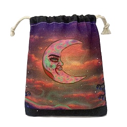 Moon Canvas Cloth Packing Pouches, Drawstring Bags, Rectangle, 15~18x13~14cm