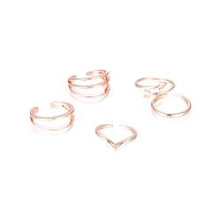 Rose Gold Brass Cuff Toe Rings, Stackable Rings, Mixed Style, Rose Gold, US Size 1 3/4~3(13~14mm), 5pcs/set