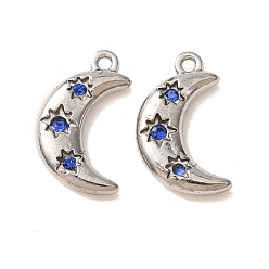 Montana 304 Stainless Steel with Rhinestone Pendants, Moon Charms, Stainless Steel Color, Montana, 16x9x3mm, Hole: 1.2mm
