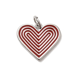 Красный Латунь эмаль подвески, сердце, с прыжковых колец, платина, стойки покрытие, долговечный, без кадмия и без свинца, красные, 15x17x1.5 мм, отверстие : 3.2 мм