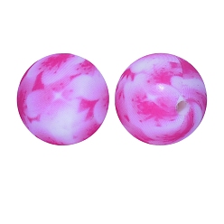 Hot Pink Round with Starry Sky Print Pattern Food Grade Silicone Beads, Silicone Teething Beads, Hot Pink, 15mm