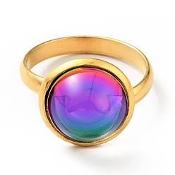 Разноцветный K9 стеклянное плоское круглое кольцо на палец, ионное покрытие (ip) 304 ювелирные изделия из нержавеющей стали для женщин, золотые, красочный, размер США 7 3/4 (17.9 мм), кольцо поверхность: 14x7mm