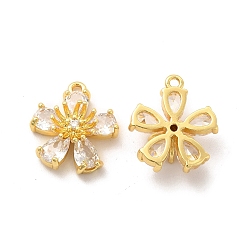 Прозрачный Настоящие 18 k позолоченные латунные подвески с микропаве и кубическим цирконием, со стеклом, долговечный, без кадмия и без свинца, цветочный шарм, прозрачные, 17x15x6.5 мм, отверстие : 1.5 мм