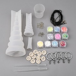 Mixed Color DIY Kit, with Silicone Molds, Nail Art Decoration, Plastic Transfer Pipettes & Measuring Cup, Finger Cots, Waxed Cotton Cord Necklace, Alloy Keychain Findings and Iron Jump Rings, Mixed Color