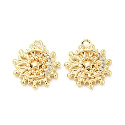 Real 18K Gold Plated Brass Micro Pave Clear Cubic Zirconia Charms, Flower, Real 18K Gold Plated, 13.5x12x2.5mm, Hole: 1.2mm