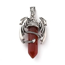 Carnelian Natural Carnelian Pointed Pendants, Faceted Bullet Charms, with Rack Plating Platinum Tone Alloy Dragon Findings, Cadmium Free & Lead Free, Dyed & Heated, 39~41x24~25x13~14mm, Hole: 4x8mm